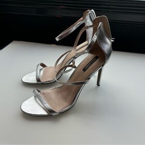 Ava & Aiden Silver Strappy Heels Stiletto